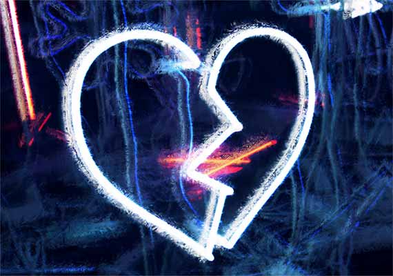 Digital painting of a broken neon heart