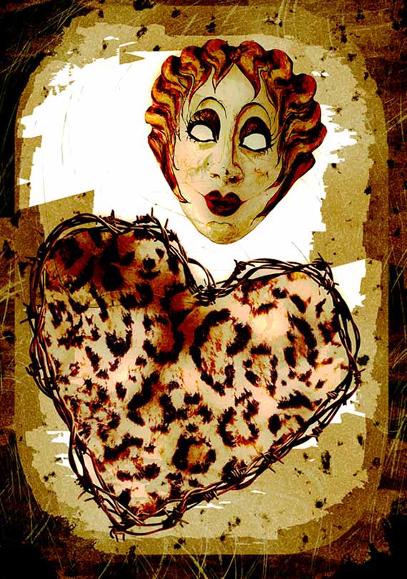 Image of a woman with a floating head and a heart shaped body