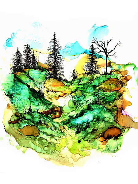 
				   painting of a pine forest
			