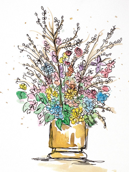
				   painting of flowers in a copper vase
			